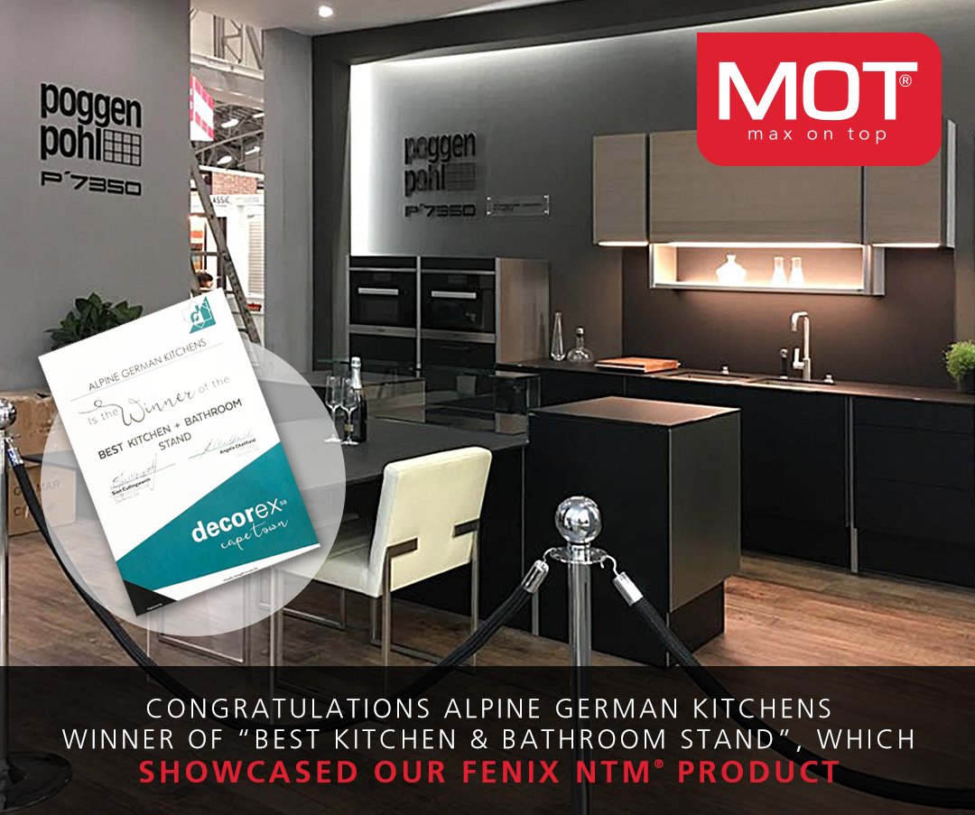 MaxonTopSA's tweet photo. A big congratulations to The Kitchen Studio - Alpine German Kitchens showcased Fenix NTM® at Decorex 2017 in Cape Town. #MaxOnTop #FenixNTM https://t.co/DOwgCsWGrX