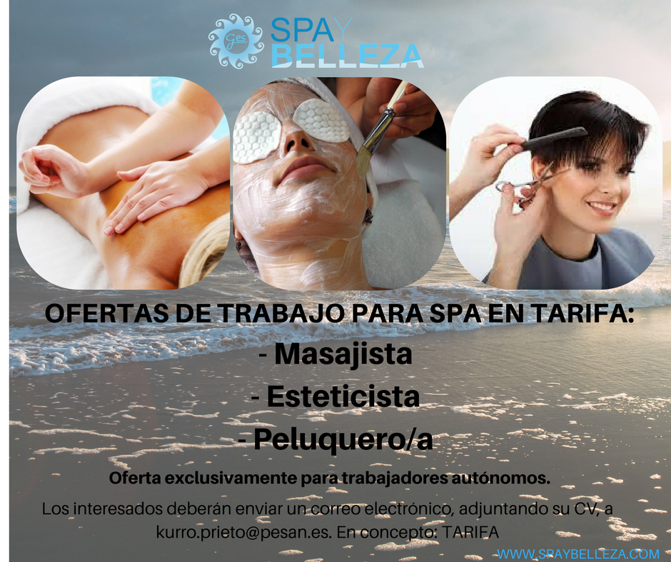 BanosArabes's tweet photo. Ofertas de trabajo Spa Tarifa (Cádiz): Masajista, Esteticista, Peluquero/a
Sólo autónomos. Interesados envíad CV a kurro.prieto@pesan.es https://t.co/mQQRGtnZk0