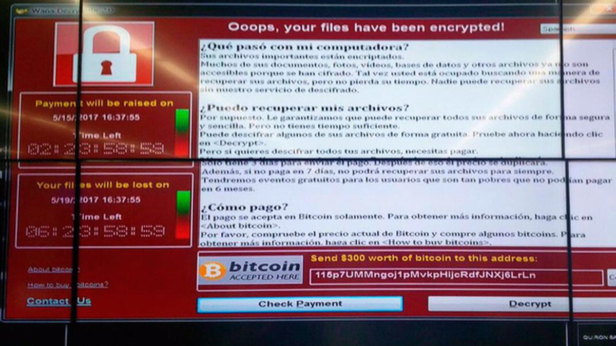 ‼️Ciberataque a las redes de Telefonica, dispositivos secuestrados obligados a pagar $300 en bitcoins! (Foto real de un ordenador infectado)