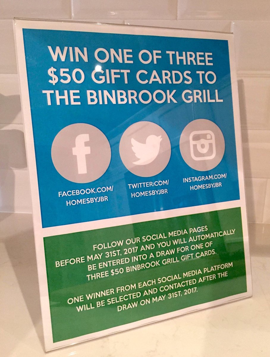 WIN ONE OF THREE $50 GIFT CARDS TO THE BINBROOK GRILL! Follow us on x.com/homesbyjbr facebook.com/homesbyjbr/ #HamOnt #Binbrook