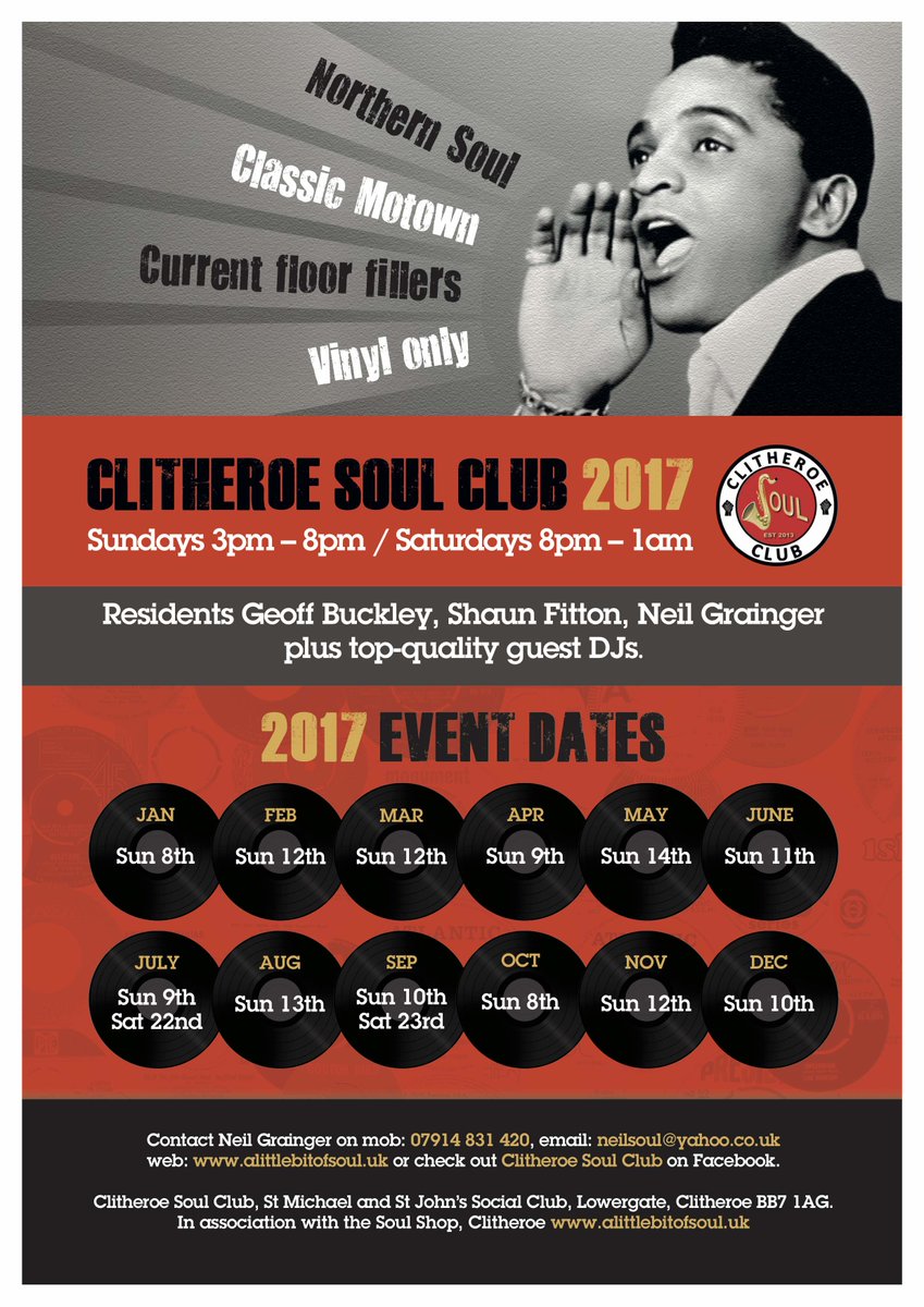 alittlebitofsoul.uk (@neilsouluk) on Twitter photo This Sunday 3 - 8 pm <a href="/SMSJ_CLITHEROE/">Old School Rooms</a>
DJs Neil Grainger Shaun Fitton Stuart Hutchinson Geoff Buckley This Sunday 3 - 8 pm <a href="/SMSJ_CLITHEROE/">Old School Rooms</a>
DJs Neil Grainger Shaun Fitton Stuart Hutchinson Geoff Buckley