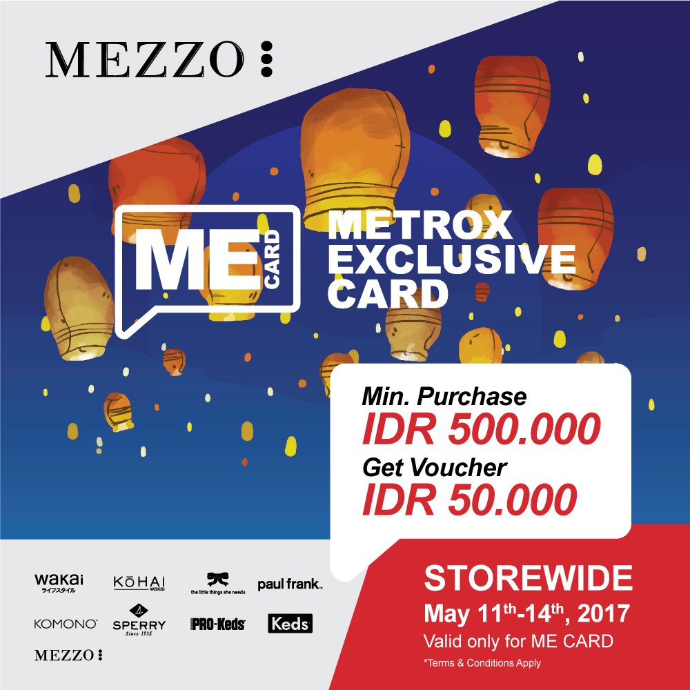 MezzoStore's tweet photo. Celebrate long weekend with Mezzo, get up to 50% on selected items and voucher giveaway for ME card holder
Starting 11th - 14th may 2017 https://t.co/k9KDadAw5z