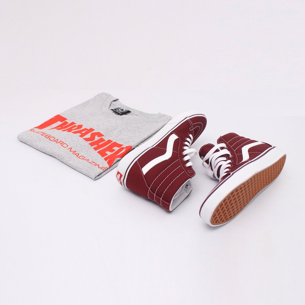 #Thrasher Skatemag tees and #Vans Sk8-Hi Port Royale. Now available at our store.