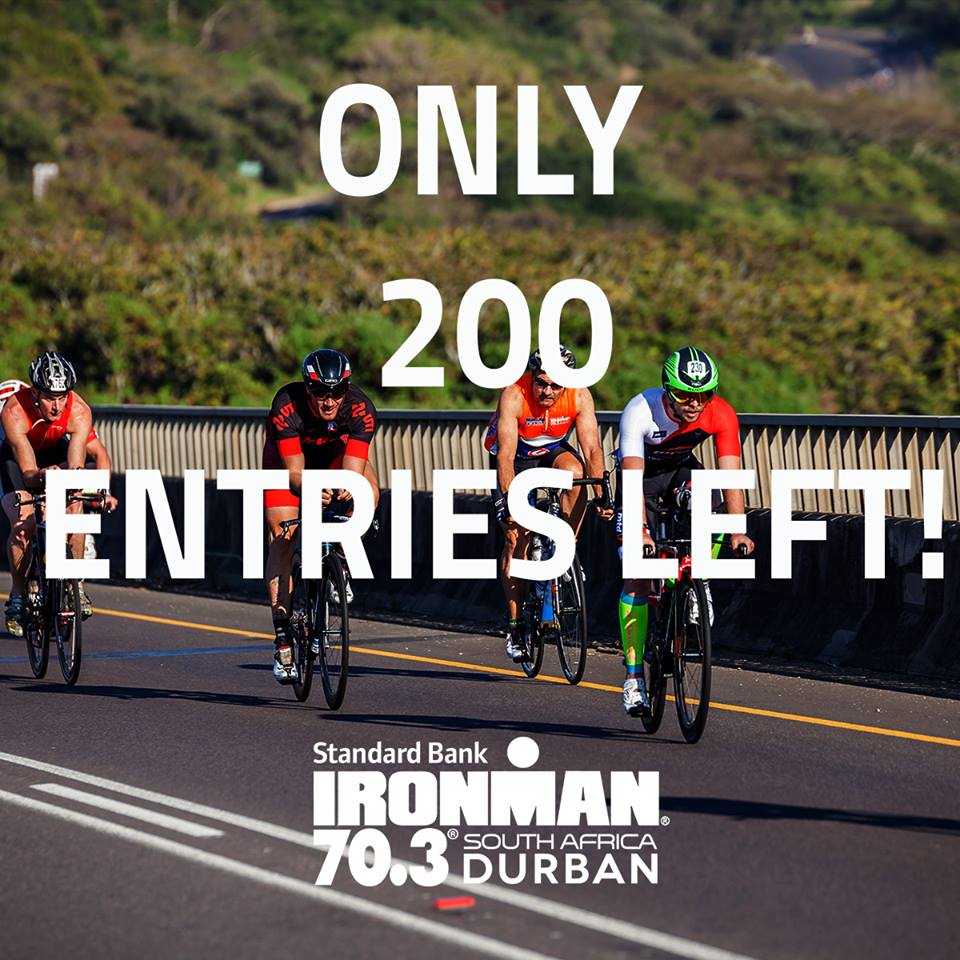ONLY 200 ENTRIES LEFT for Standard Bank IRONMAN 70.3 Durban. Don't miss out! Register today bit.ly/2pEWKuR
#IM703SA #SBIronman