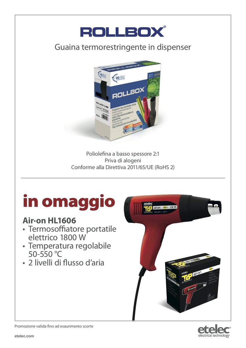 EtelecItalia's tweet photo. Le #guaine #termorestringenti #Rollbox, resistenti ai raggi UV, possono sostituire #nastriisolanti adesivi.
Scopri la #PromoEtelec https://t.co/MUUhEvDyX8