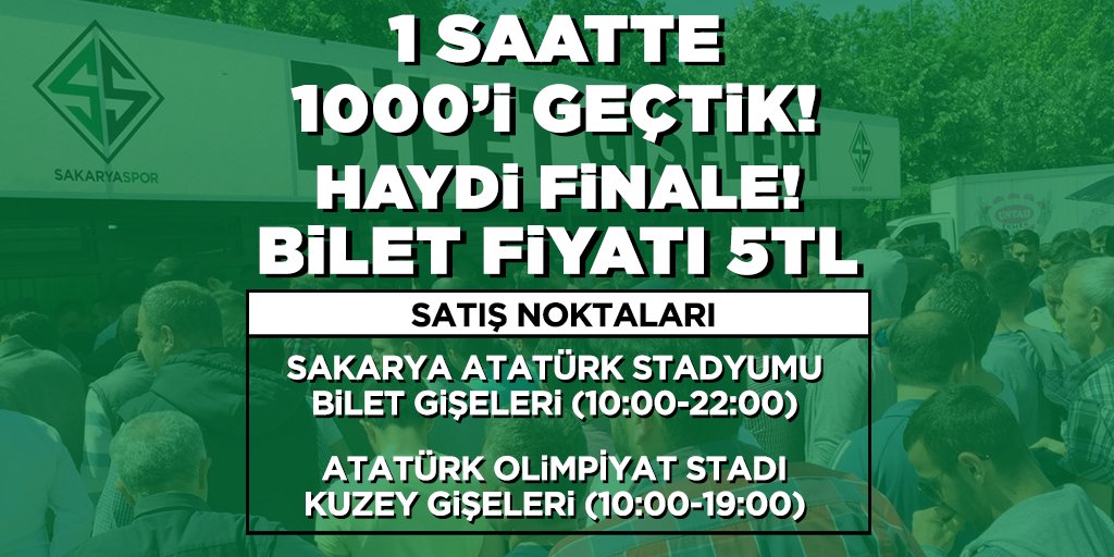 Sakarya ayaklandı İstanbul'a finale gidiyor!Bir saatte 1000'i aşkın bilet satıldı! Şampiyonluk aşkına sen de biletini hemen al! #Sakaryaspor