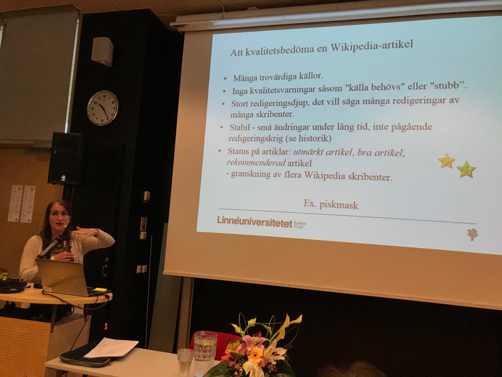Ping <a href="/SaraMrtsell/">Sara Mörtsell @saramrtsell@social.coop</a> Pia Palm om Linnéuniversitetets Wikipediaprojekt #swednetithu2017