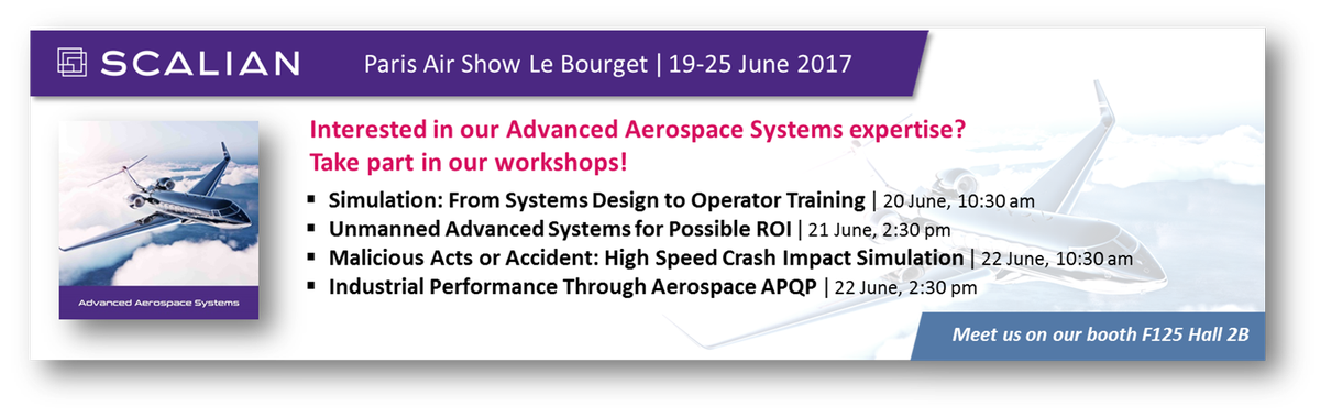 ScalianGroup's tweet photo. Interested by our Advanced Aerospace Systems expertise?
Meet us @salondubourget / 19-25 June 2017, and take part in our workshops! https://t.co/TtLaBOdeJV