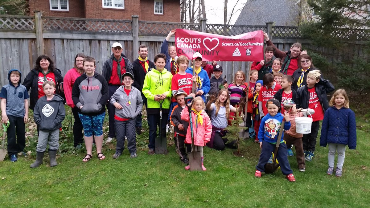 WPScouting's tweet photo. One more #GoodTurnWeek project for #Bracebridge Scouting - planting 20 trees at Annie Williams Park - 20 years and counting!  @scoutscanada https://t.co/grzWhAC3as