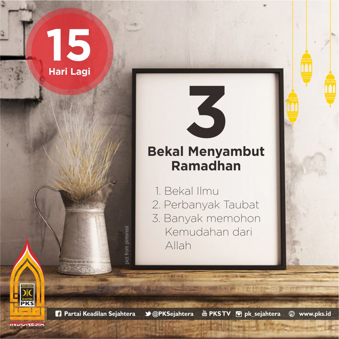 15 Hari Lagi menuju Ramadhan yg di cinta. Mari sambut sesuka-cita. Marhaban Ya Ramadhan #IndonesiaCintaRamadhan