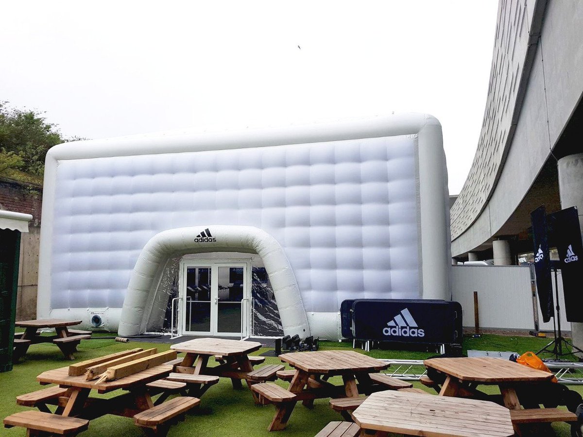 Evolutiondome's tweet photo. Our 12m cube up in sunny Shoreditch for the @adidas #eventprofs #inflatablestructures #inflatablecube https://t.co/1uClPNwOxH