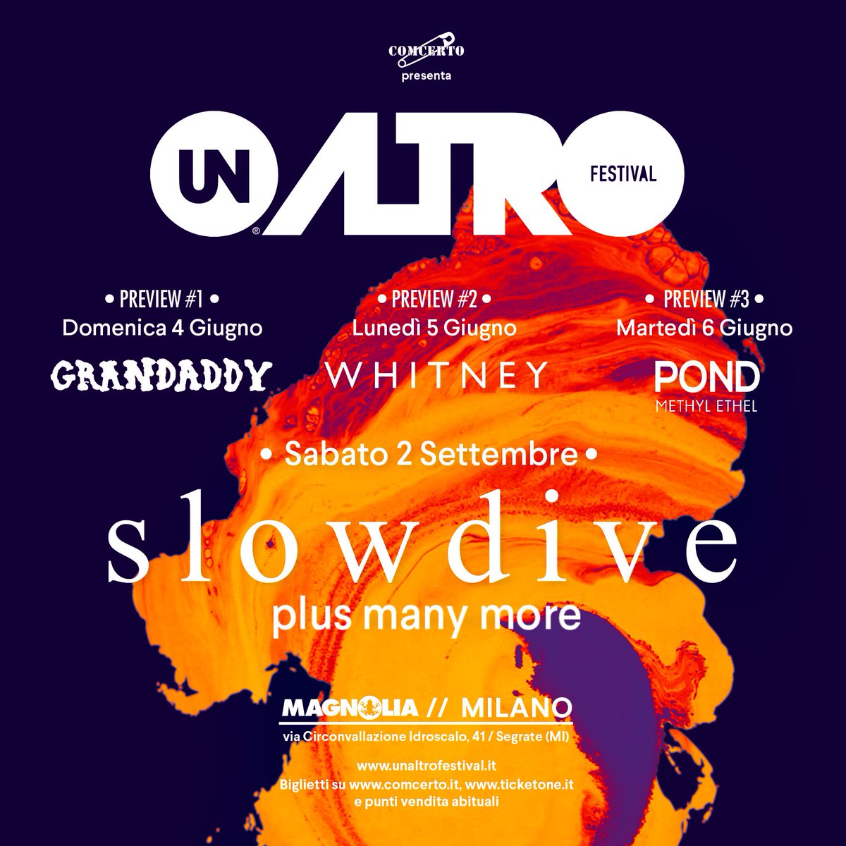COMCERTO's tweet image. 🔥 #UNALTROFESTIVAL2017: @slowdiveband headliner della V edizione del festival 🔥
2 Settembre MAGNOLIA Milano
Info su bit.ly/2qwenlp