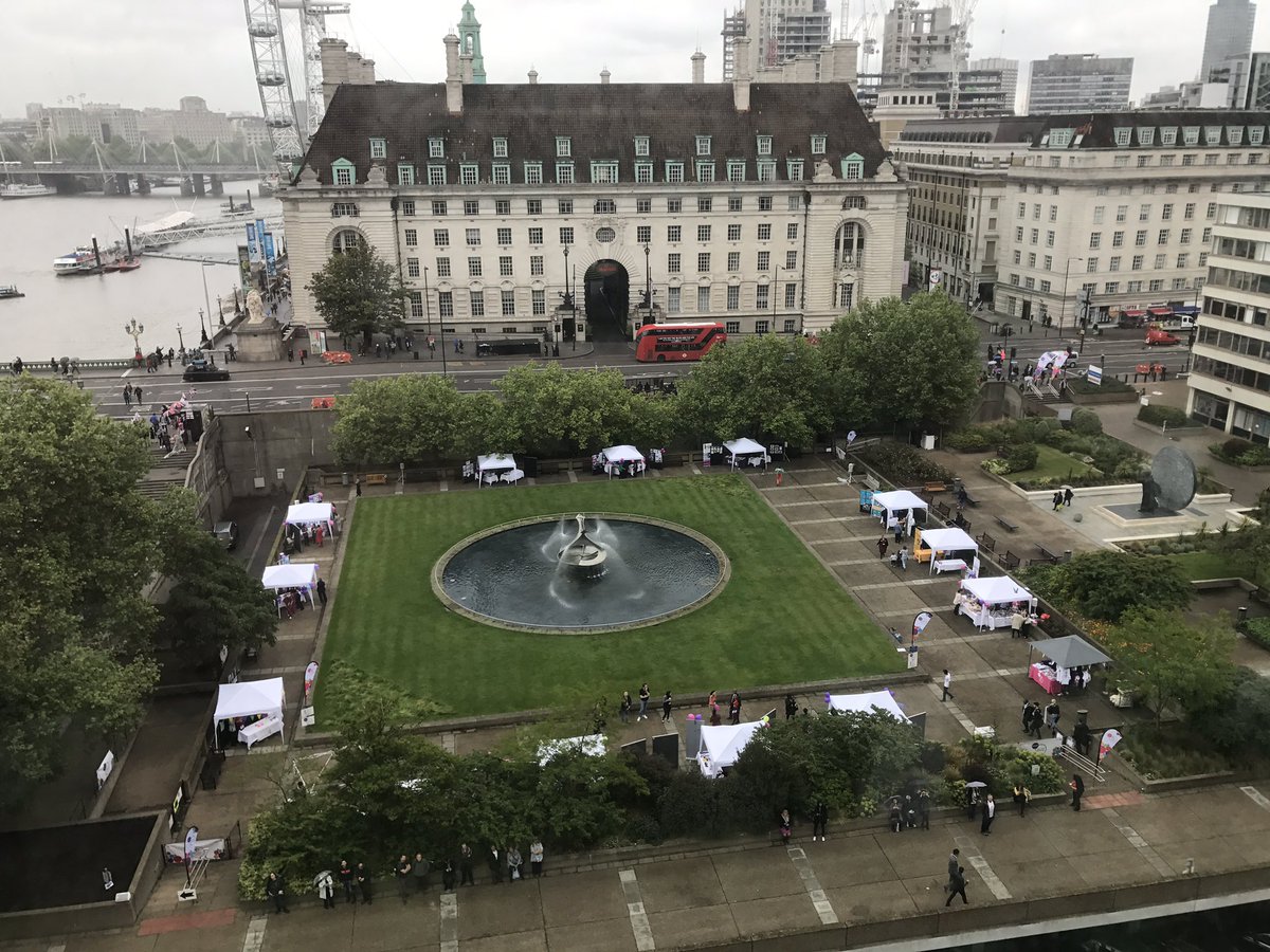 SteveToole's tweet photo. Few more of the charity abseilers heading off down @GSTTnhs today - view from the antenatal garden room #supportgstt #stthomasabseil https://t.co/ei4KBFCXY7