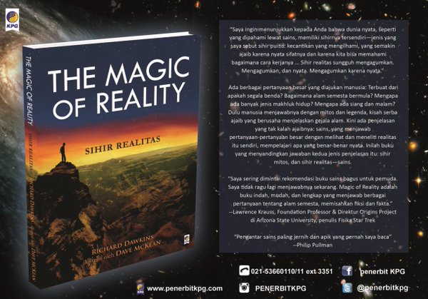 penerbitkpg's tweet photo. Tak hanya itu, buku #MagicofReality jg mengajak utk berpikir rasional, melalui pemahaman akan sains dasar khususnya biologi dan kosmologi. https://t.co/SI1fLkBrIG