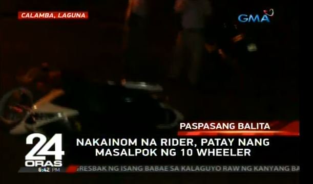 24OrasGMA's tweet photo. #Paspasan: Sa Calamba, Laguna, patay ang isang lalaking rider matapos ma-hit and run ng isang truck. Kritikal naman ang angkas niya. https://t.co/7vwnTAPk6t