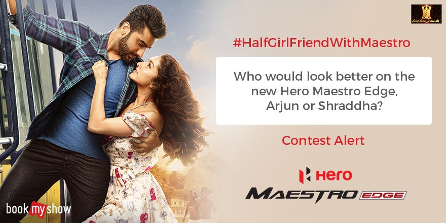 bookmyshow's tweet photo. 4th question is here, answer all the questions to win! 
 #BMSContest #BMSWithHalfGirlfriend #HalfGirlFriendWithMaestro @HeroMotoCorp https://t.co/u7BjbECucT