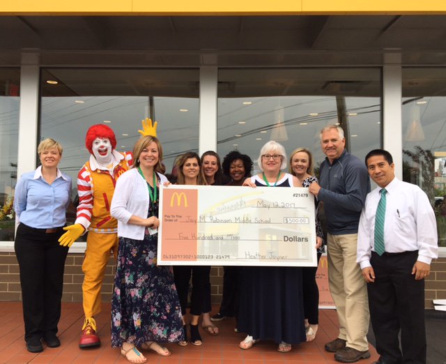 Congratulations to <a href="/JMR_MS/">Jay M Robinson MS</a> &amp; Polo Ridge Elementary School who both received $500 donations to their school from the McD's @ Waverly!