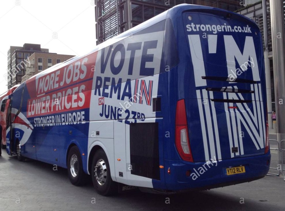 If you check the numberplate, Theresa May is now touring the country in last year's 'Remain' bus.