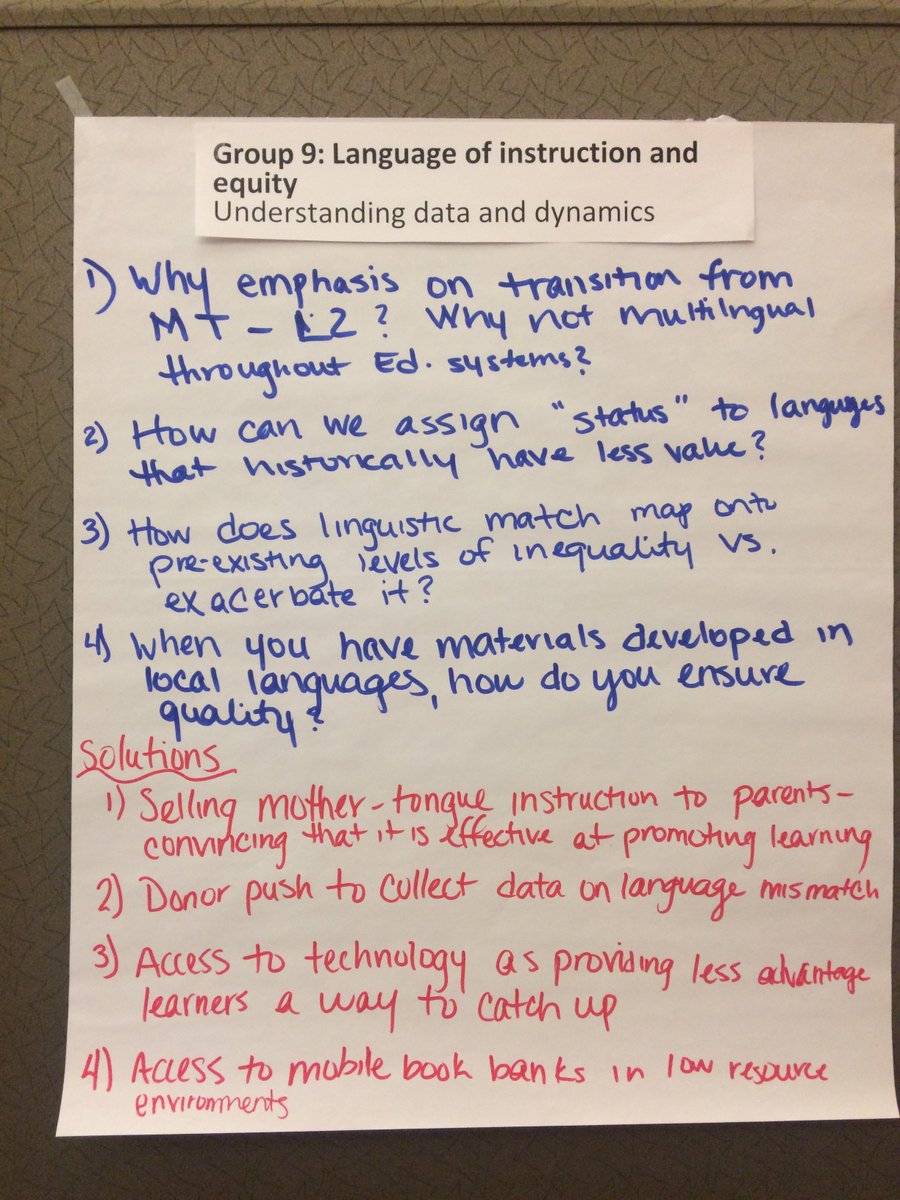 joyxcheng's tweet image. One group&apos;s poster from their discussion. Your answer to these questions from the #literacy event @fhi360 ? #LocalLang