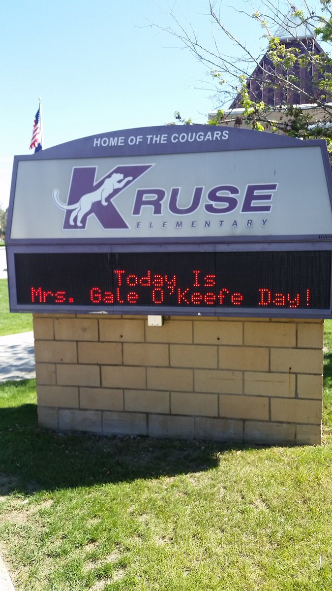 kirksamples's tweet image. Today is Gale O'Keefe Day at Kruse, to honor her many years as Kruse library/media manager, volunteer, and parent. THANKS Mrs. O! GO CUBS!