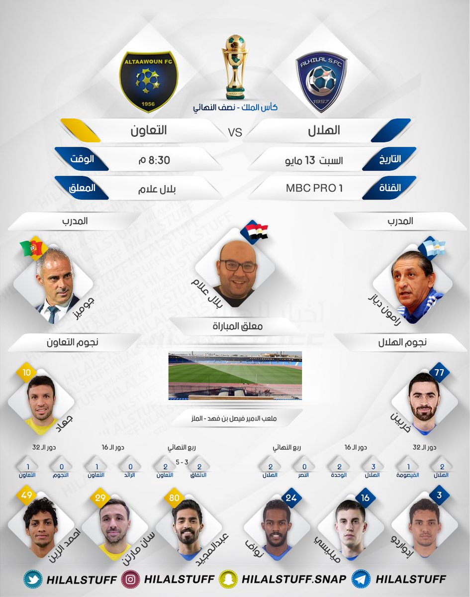 hilalstuff's tweet photo. ـ🏆 تقديم نصف نهائي كأس الملك  
ـ⚽ الهلال × التعاون
ـ⏰ 8:30 مساءً
ـ📺 MBC PRO 1
ـ🎤 بلال علام 
ـ🏟 ملعب الملز 
ـ💙 بالتوفيق للأزرق https://t.co/qAte5xU8Wr
