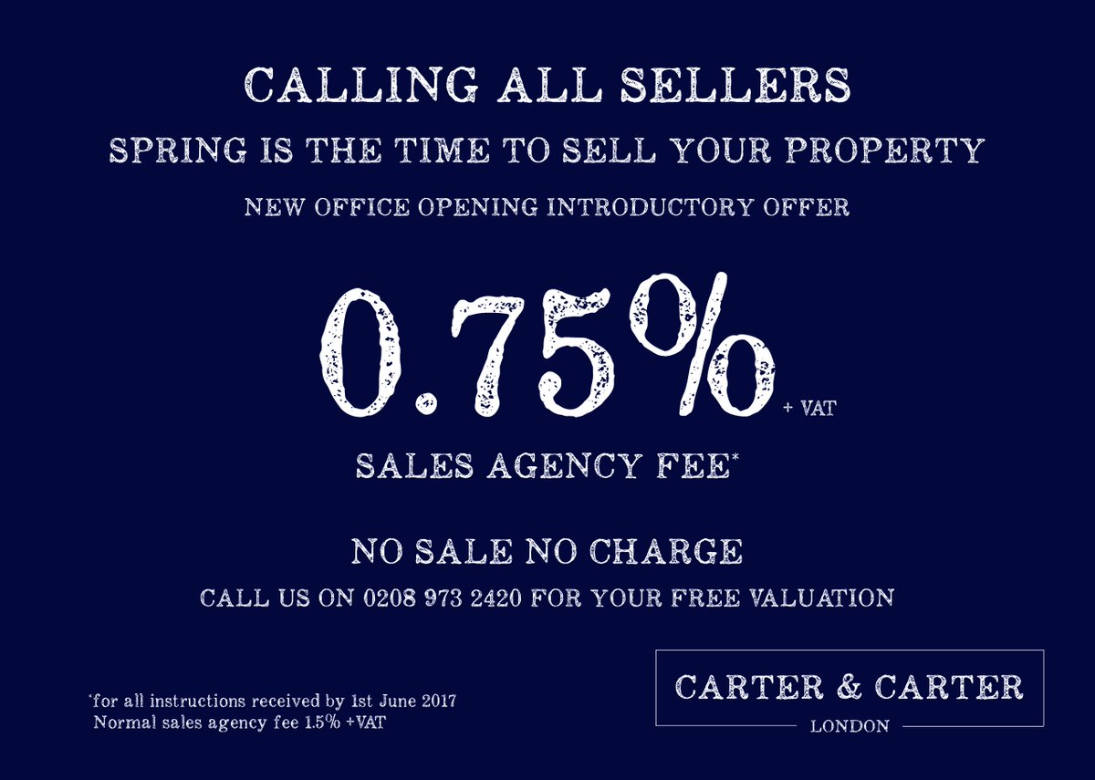 carter_property's tweet photo. To celebrate the launch of our new office we will sell your home for only 0.75% + VAT! #offer #sellyourhome #london #richmond #property https://t.co/Op8D2Prdo6