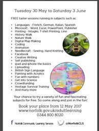 Hindringham_PC's tweet photo. Adult learning event - Free Taster sessions at Wensum Lodge. @NorfolkCLS https://t.co/WEtVIcPh3j