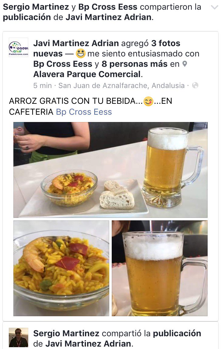 Padelcross's tweet photo. ARROZ con tu bebida en Cafetería @bpcross1 😉 https://t.co/1Rqwt5yrfx