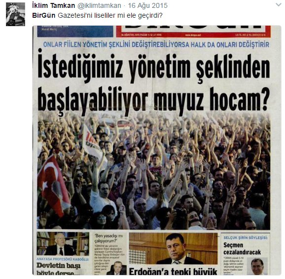 kurtdevrimci_'s tweet photo. 'Liselilerin ele geçirdiği' gazetede, 'magazin eki'nin ilk konuğu olarak mı katıldın programa? Şahsiyet baya sağlamış, tebrik. @iklimtamkan https://t.co/phhi9FqFvW