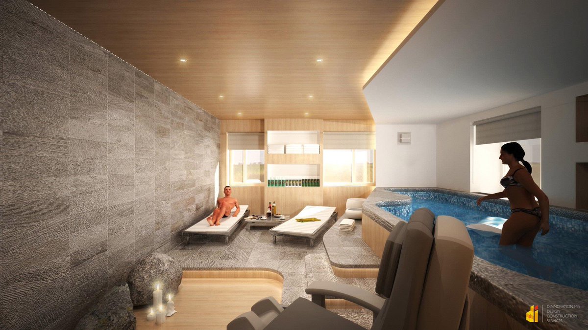 DIB_LLC's tweet photo. Дархан хотод баригдаж буй спа центрийн интерьер, шийдэл #interior #design #spa #sauna #jacuzzi #darkhan #luxury https://t.co/LduXurF46G https://t.co/HLcTL9UkNX