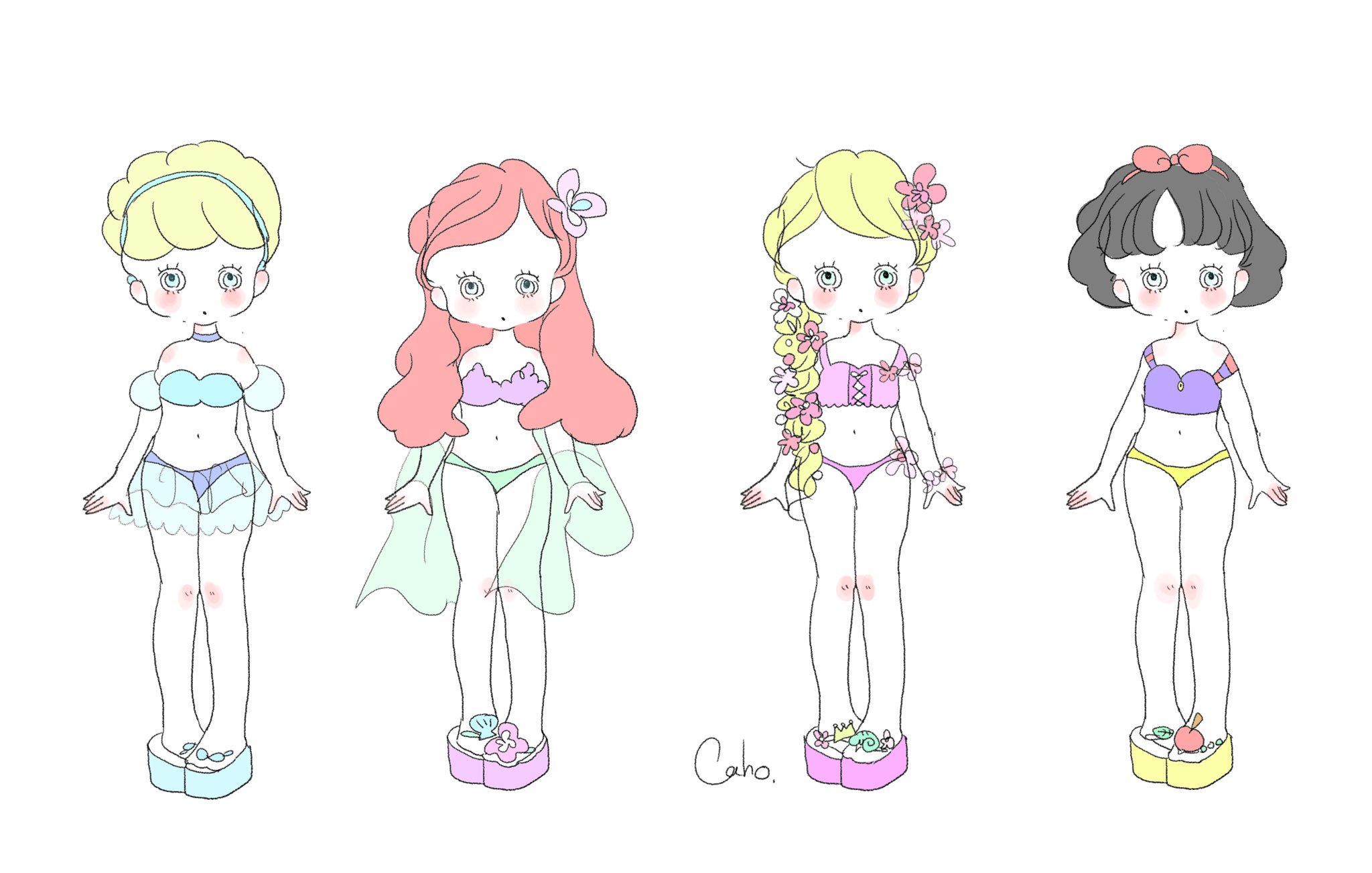 Caho プリンセスたちの 水着バージョン描きました T Co Xpucohevdb Twitter