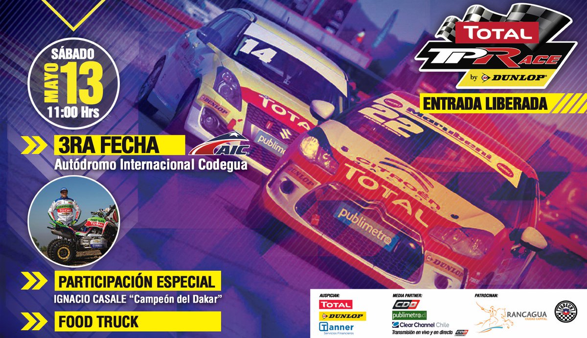 munirancagua's tweet photo. #Rancagua: ¿Fanático del #automovilismo? Mañana todos invitados a vibrar con la 3ª fecha del #TotalTPRace en Codegua. Entrada liberada RT https://t.co/Z4otTSo0Xb
