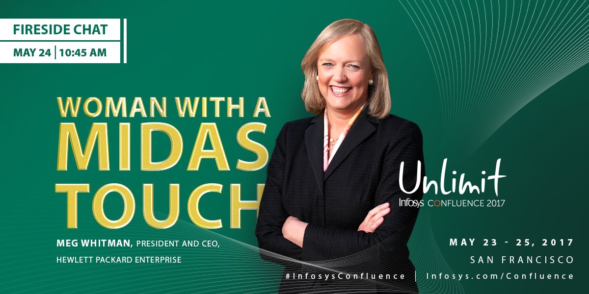 Infosys's tweet photo. .@MegWhitman is not the one to shy away from a challenge. Catch her #keynote speech live at #InfosysConfluence! https://t.co/zhqRZQyT0Y @HPE https://t.co/oPDH6eUG3p