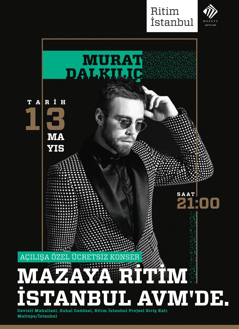 RTMstanbul1's tweet photo. Ritim İstanbul AVM, 13 Mayıs 21:00'da ücretsiz Murat Dalkılıç konseri ile yaza merhaba diyor! #ritimistanbulavm https://t.co/n75C8NzjUq