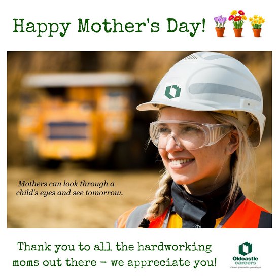 CRH_AmericasJob's tweet photo. Wishing all the moms out there a wonderful weekend! #MomsRock #MothersDay2017 #MothersDay #construction https://t.co/N6AaqbhT9U