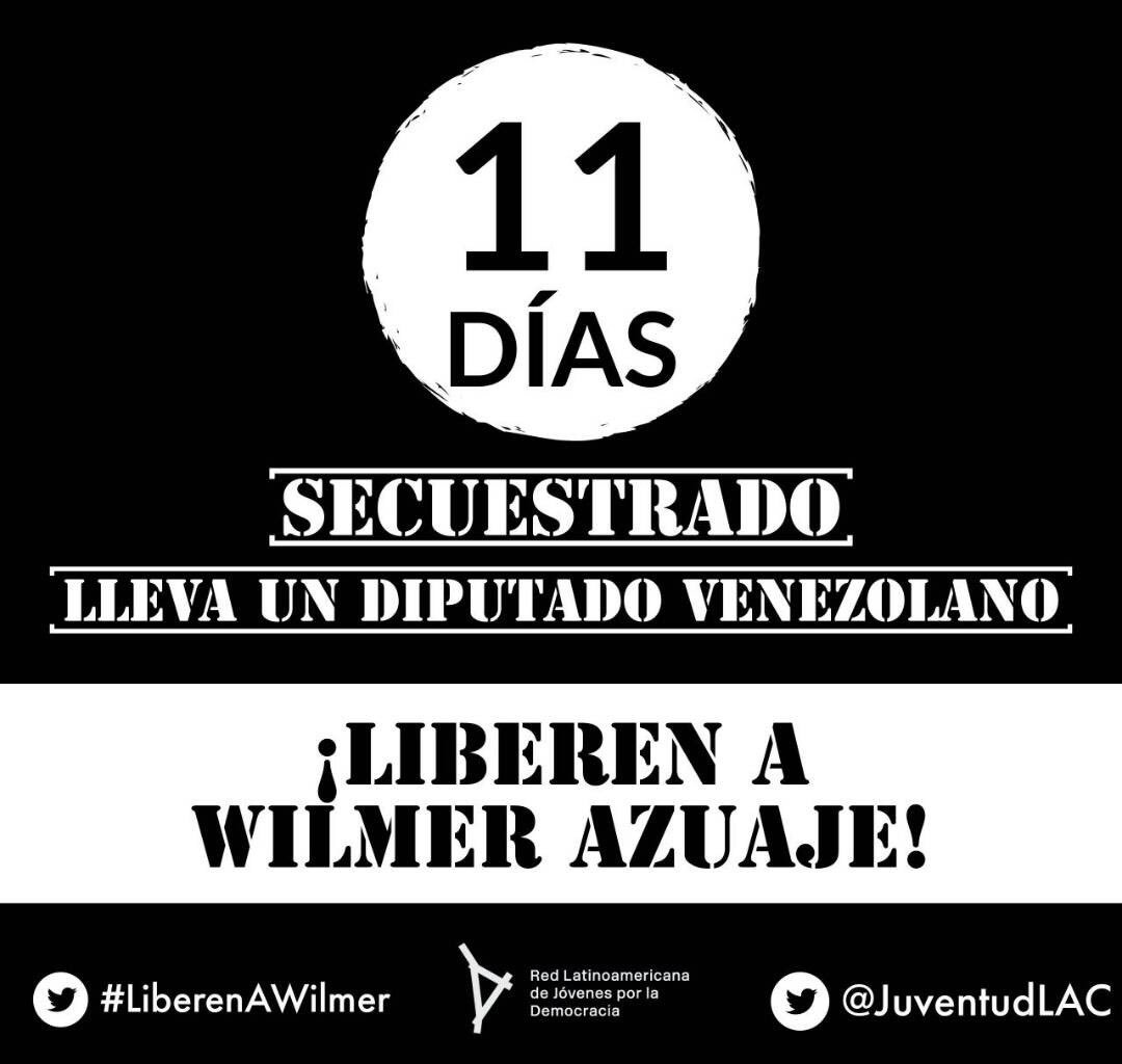 juanvargasv's tweet photo. 11 días secuestrado en Venezuela lleva diputado de la @AsambleaVE @AZUAJE_WILMER 
Desde Chile 🇨🇱exigimos su libertad! #LiberenAWilmer https://t.co/NYLkYUyaUL