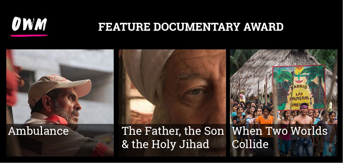 onewm's tweet photo. Congrats to #OWMAwards '17 Feature Doc nominees @Ambulancegaza, The Father, the Son &amp; the Holy Jihad + @WTWCmovie  https://t.co/iAkYgBuvuv https://t.co/KUDeL3KELE