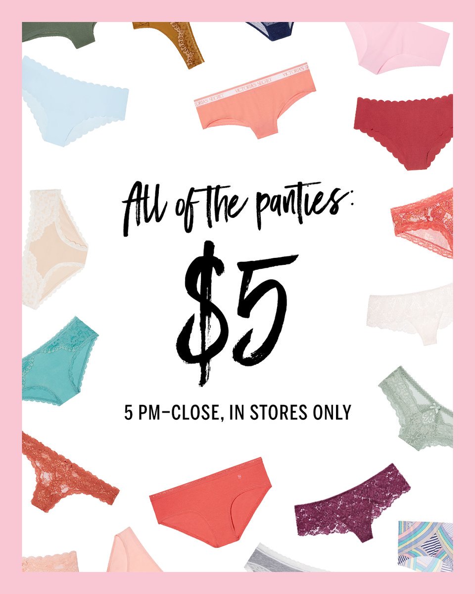 jiraize's tweet photo. Tonight is kind of a big deal—score $5 panties from 5pm-close! https://t.co/qThJYWK1hC by #VictoriasSecret via @c0nvey https://t.co/K9iHoxwQHj