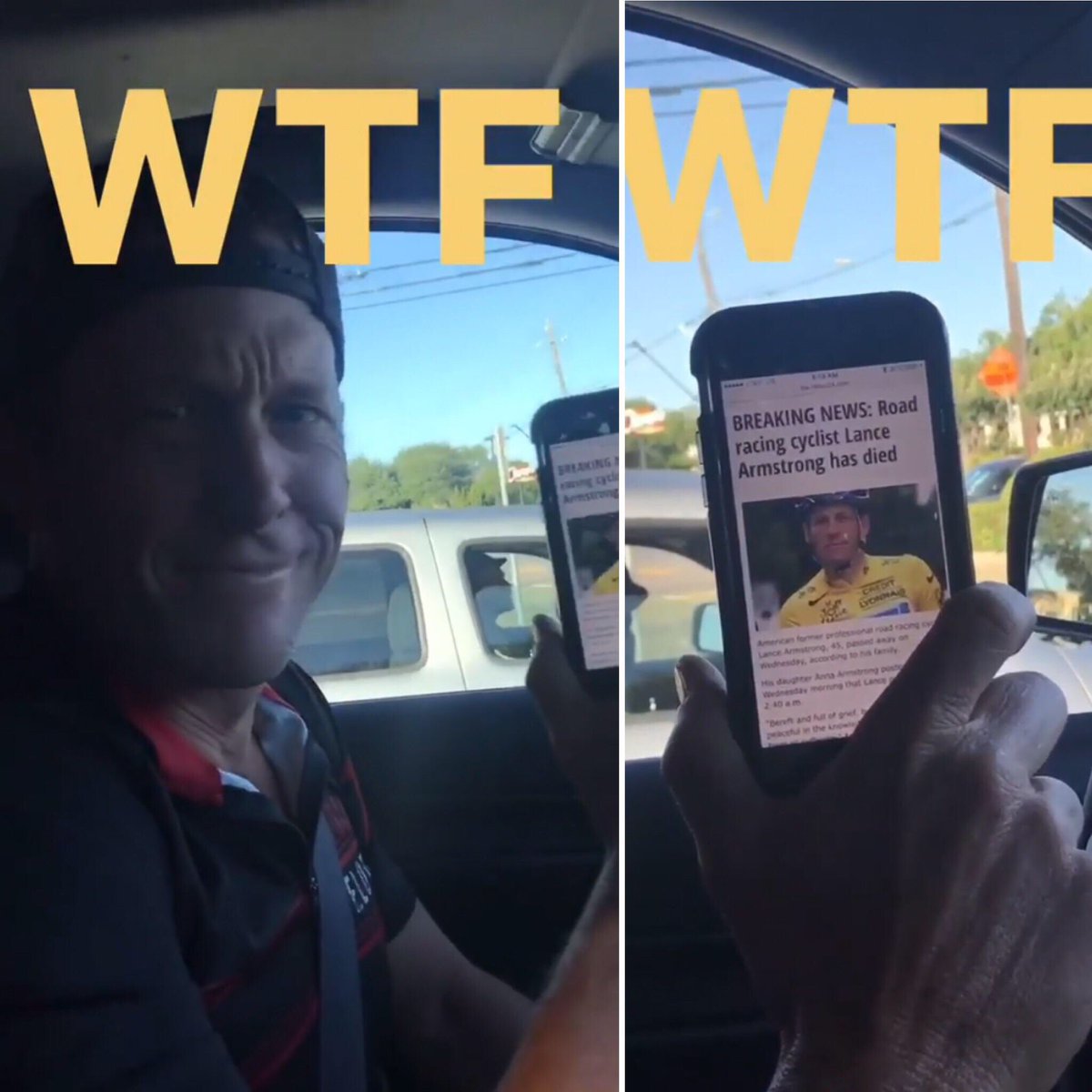 NotFakeESPN's tweet photo. Lance Armstrong reacts to his internet death hoax https://t.co/QzXBCwUYqr
