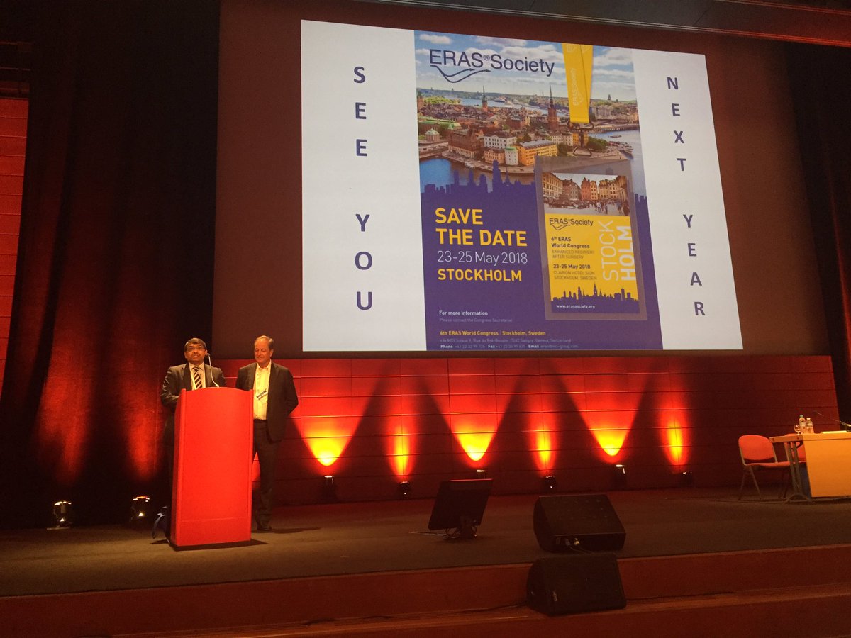 ErasSociety's tweet photo. Our chairman @OlleLjungqvist and scientific chairman @DL08OMD wrap up the fifth world congress. Thank you! A bientot! #ERAS2017 https://t.co/J4GjGruzAC