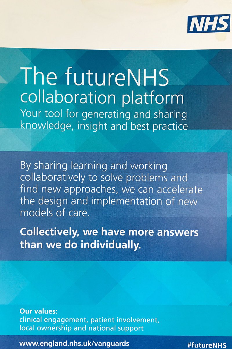 John Glover (@jdglover) on Twitter photo Great to see the #futureNHS collaboration platform promoted by <a href="/NHSEngland/">NHS England</a> - Collectively, we have more answers than we do individually Great to see the #futureNHS collaboration platform promoted by <a href="/NHSEngland/">NHS England</a> - Collectively, we have more answers than we do individually