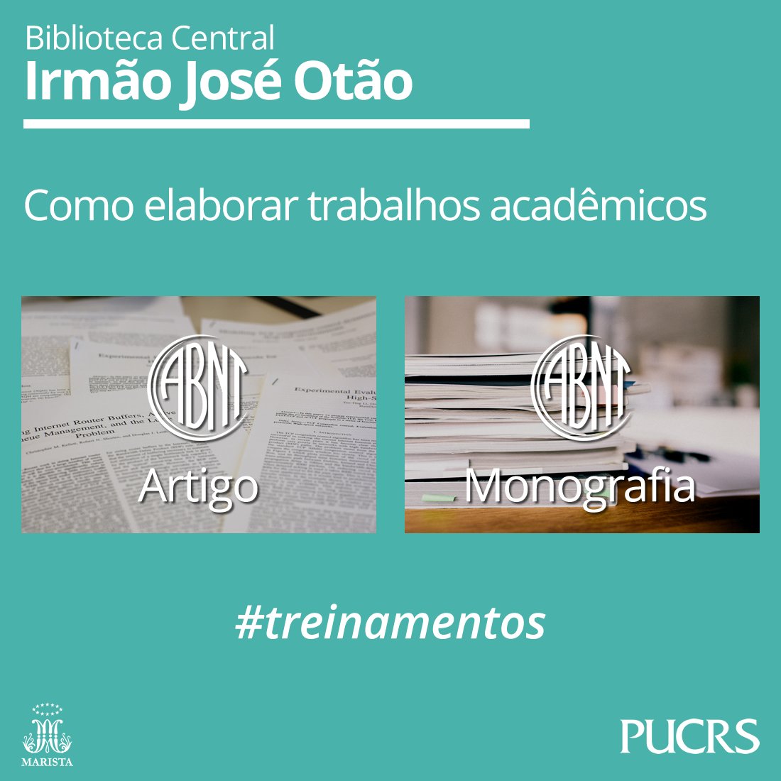 Participe de treinamentos gratuitos! Próxima semana: trabalhos acadêmicos #ABNT. Inscrições e + info: pucrs.br/biblioteca/pcu