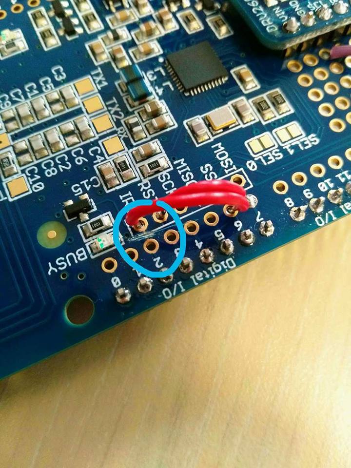 Yes_Eyecan's tweet photo. We had to modify our arduino card ! We cut the wire between IRQ and 2 and solder one between IRQ and 6 ! #instrack #cri #cochin https://t.co/Al7UZP7yQZ