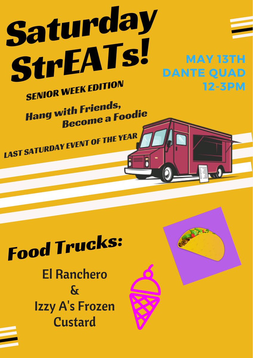Guys, tomorrow is our LAST Saturday StrEATs festival of the year...Don't forget to stop by Dante Quad, it's your last chance😢
