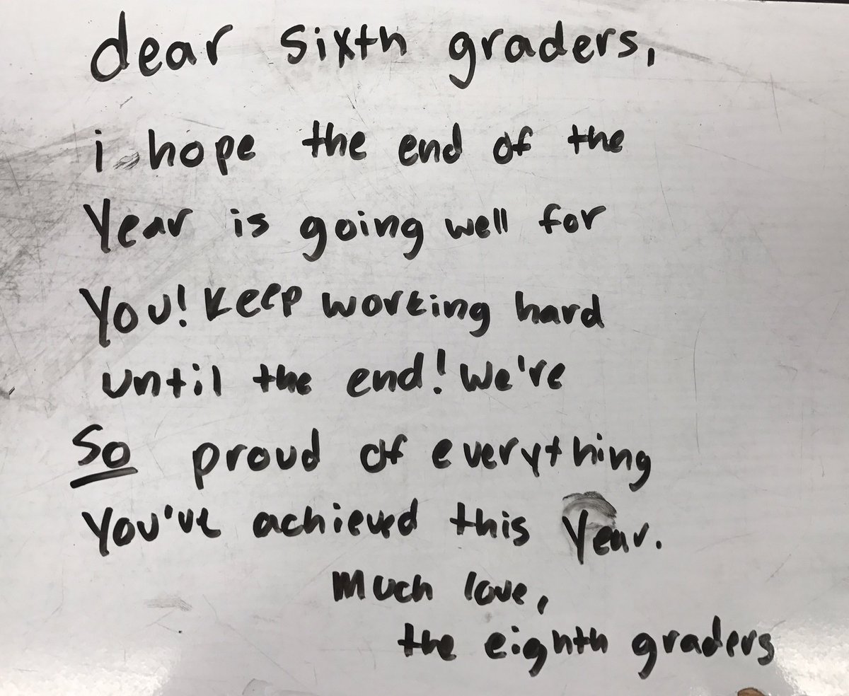 MrsWallace202's tweet photo. I love my table white boards for many reasons, but messages of support from my oldest students to my youngest are my fave! #csmstigers https://t.co/L1hB4jlAlj