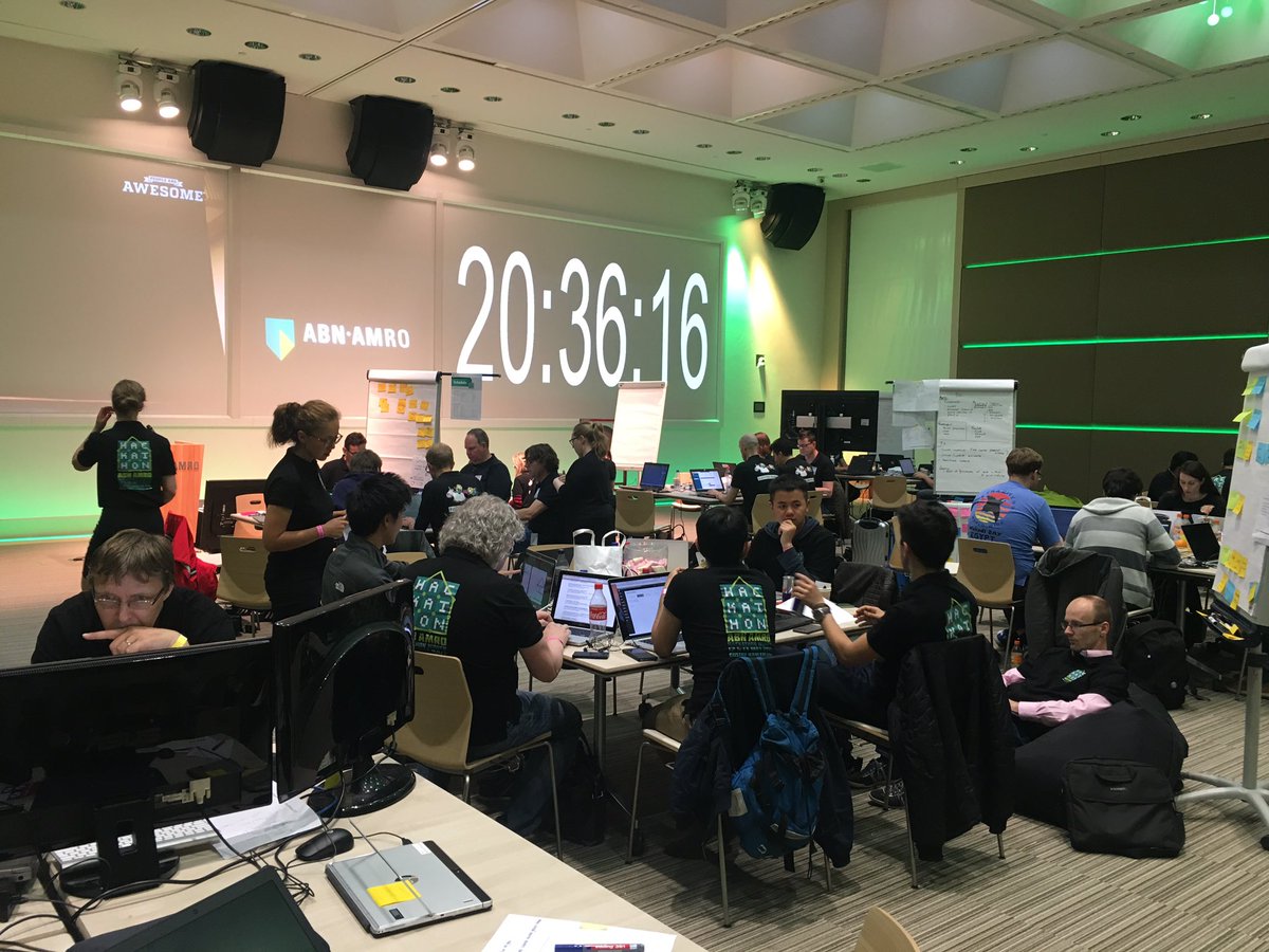 WijsmanPatrick's tweet photo. Nog maar 20 uur te gaan! Mooi om al het enthousiasme te zien!!  #hackathonabnliving https://t.co/zNAAiCkpAx