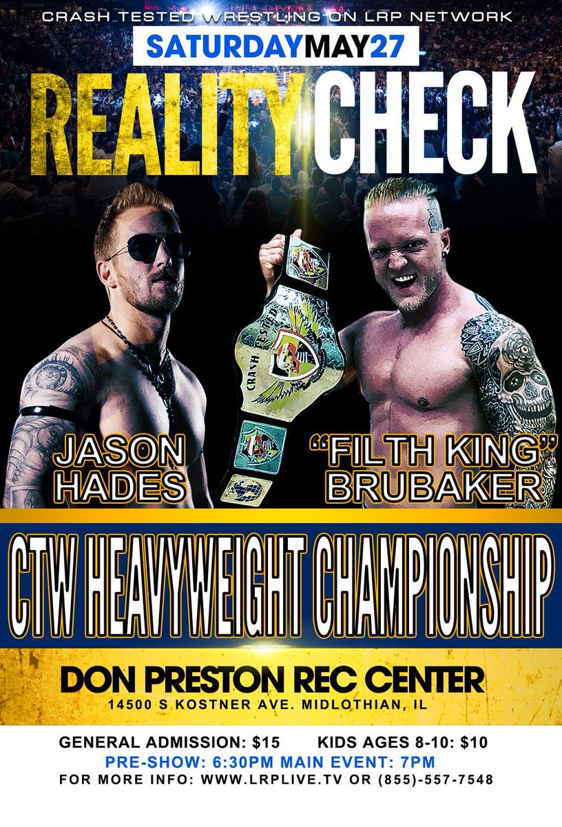 IAmTheSwink's tweet photo. Three huge title matches plus the debut of @Waylon_Beck. @ctw_ent on @LRPLIVE Saturday May 27th in Midlothian watch it LIVE for $4.99. https://t.co/LvYXWY5a3j
