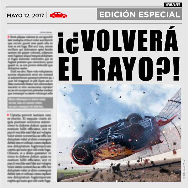 DisneyStudiosLA's tweet photo. Todos los diarios ya están hablando de la carrera del año… La que cambiará la vida de “El Rayo” McQueen. #Cars3 ⚡🏁 https://t.co/tLk1mAWTn1