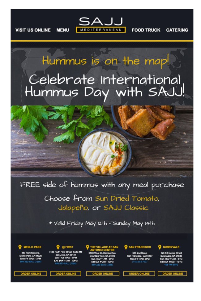 Free Hummus This Weekend at SAJJ! bit.ly/2pkDF5R