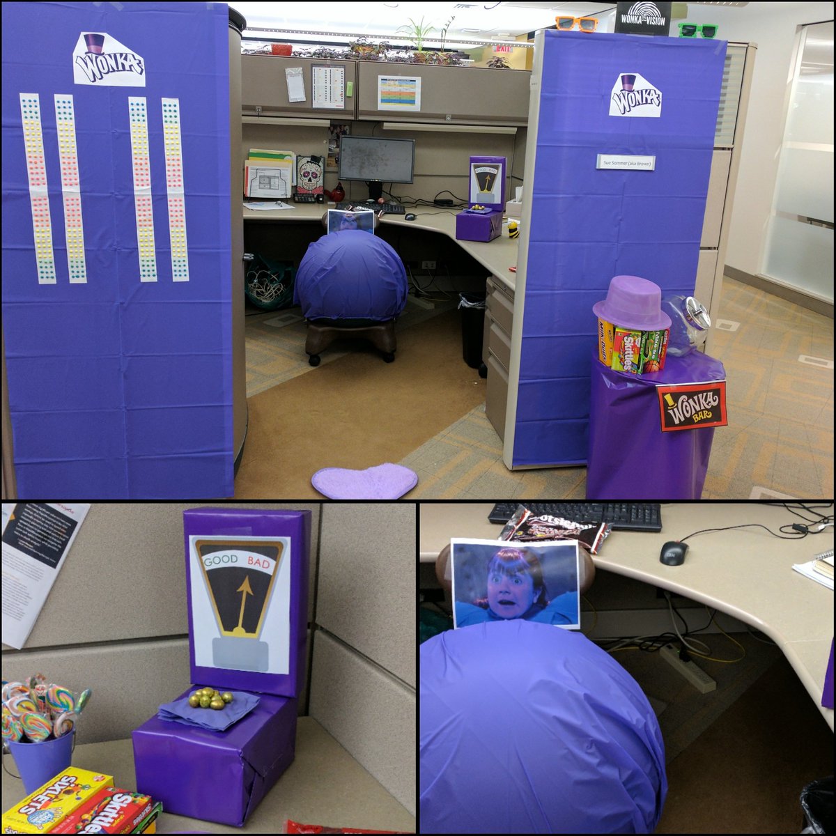 KJsparechange's tweet photo. It's officially a thing in IT here, when you go on vacation I decorate your cube! #WorkLifeBalance #cubelife https://t.co/d3SFMgNBMw